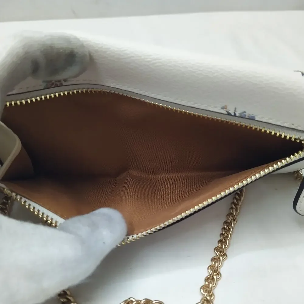 Coach White Leather Floral Flap Closure Crossbody Credit Card Wallet